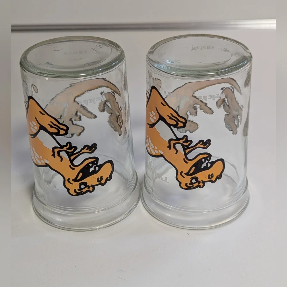 1988 Dinosaur Welch's T-Rex Jelly Jar Tyrannosaurus Rex Juice Drinking Glass X 2 - Picture 7 of 7